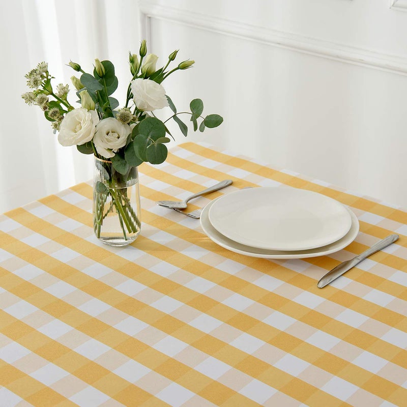maxmill Checkered Rectangle Tablecloth Water Resistance Antiwrinkle Spillproof Heavy Weight Soft Gingham Plaid Table Cloth for Buffet Banquet Parties Holiday Dinner, 60 x 104 Inch Yellow and White - Image 4